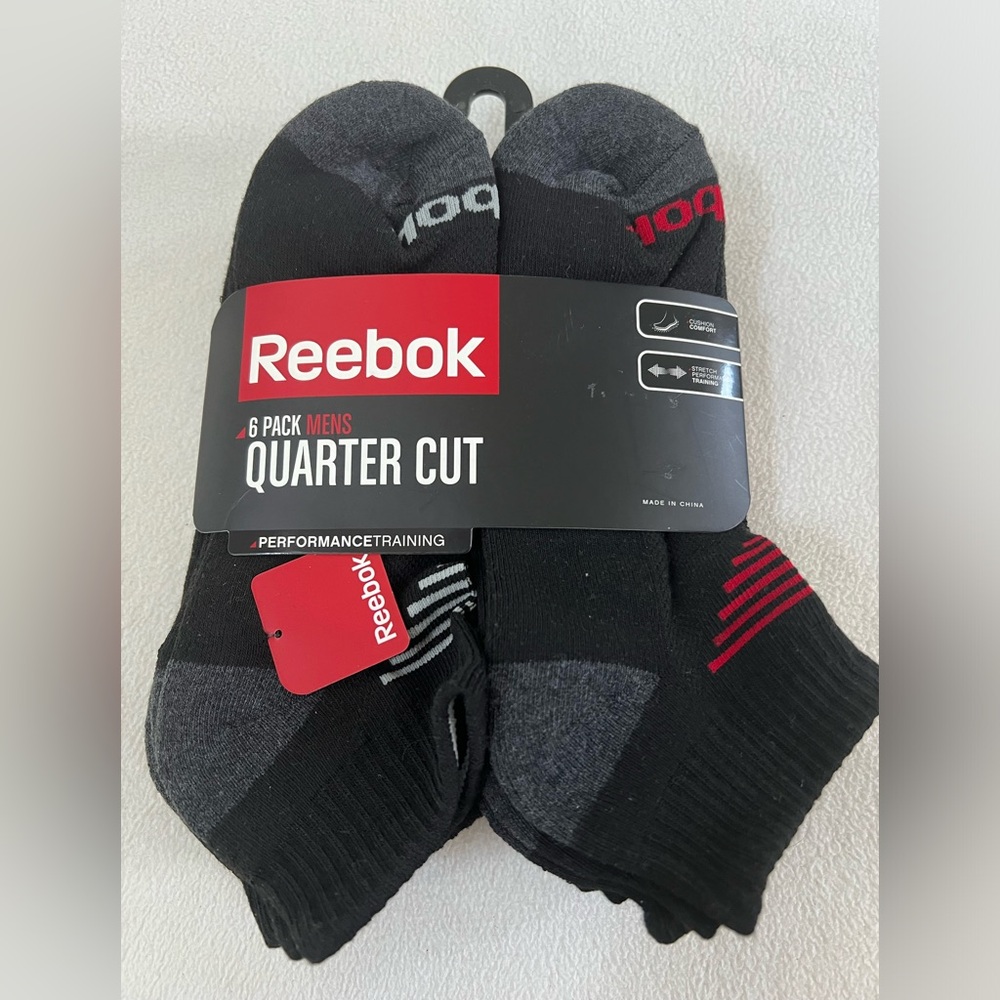 REEBOK ATHLETIC QUARTER CUT SOCKS 6 PAIRS MEN'S SIZE LARGE REM163QT06 6-12.5 NWT